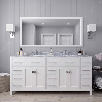 Virtu USA MD-2172-WMSQ-WH-001 Caroline Parkway 72" Double Bath Vanity in White with Marble Top and Square Sink with Brushed Nickel Faucet and Mirror