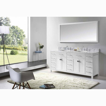 Virtu USA MD-2172-WMSQ-WH-001 Caroline Parkway 72" Double Bath Vanity in White with Marble Top and Square Sink with Brushed Nickel Faucet and Mirror