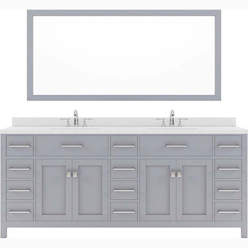 Virtu USA MD-2178-DWQSQ-GR Caroline Parkway 78" Double Bath Vanity in Grey with Dazzle White Top and Square Sink with Mirror