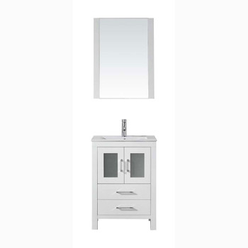 Virtu USA KS-70024-C-WH-001 Dior 24" Single Bath Vanity in White with Slim White Ceramic Top and Square Sink with Brushed Nickel Faucet and Mirror