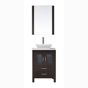 Virtu USA KS-70024-S-ES-001 Dior 24" Single Bath Vanity in Espresso with White Engineered Stone Top and Square Sink with Brushed Nickel Faucet and Mirror