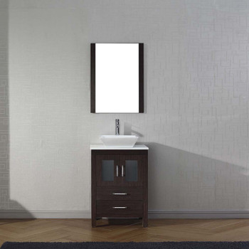 Virtu USA KS-70024-S-ES-001 Dior 24" Single Bath Vanity in Espresso with White Engineered Stone Top and Square Sink with Brushed Nickel Faucet and Mirror