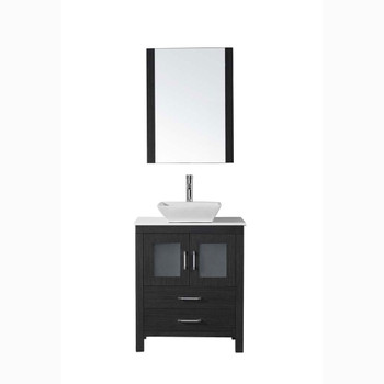 Virtu USA KS-70028-S-ZG-001 Dior 28" Single Bath Vanity in Zebra Grey with White Engineered Stone Top and Square Sink with Brushed Nickel Faucet and Mirror