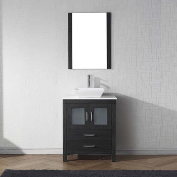 Virtu USA KS-70028-S-ZG-001 Dior 28" Single Bath Vanity in Zebra Grey with White Engineered Stone Top and Square Sink with Brushed Nickel Faucet and Mirror