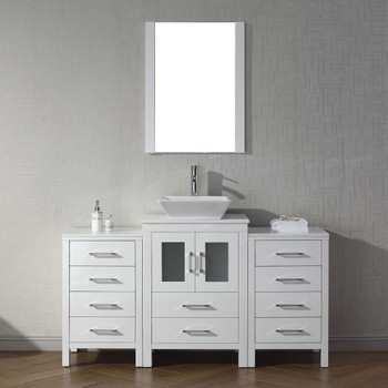 Virtu USA KS-70060-S-WH-001 Dior 60" Single Bath Vanity in White with White Engineered Stone Top and Square Sink with Brushed Nickel Faucet and Mirror