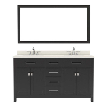 Virtu USA MD-2060-DWQSQ-ES-002 Caroline 60" Double Bath Vanity in Espresso with Dazzle White Top and Square Sink with Polished Chrome Faucet and Mirror