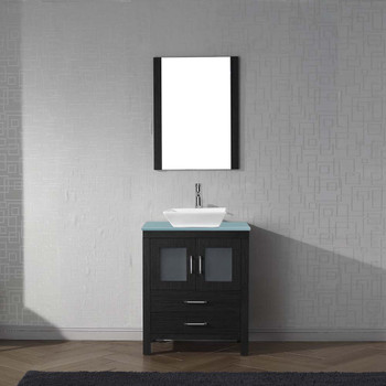 Virtu USA KS-70028-G-ZG-001 Dior 28" Single Bath Vanity in Zebra Grey with Aqua Tempered Glass Top and Square Sink with Brushed Nickel Faucet and Mirror
