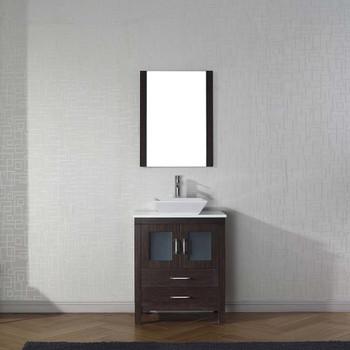 Virtu USA KS-70028-S-ES Dior 28" Single Bath Vanity in Espresso with White Engineered Stone Top and Square Sink with Polished Chrome Faucet and Mirror