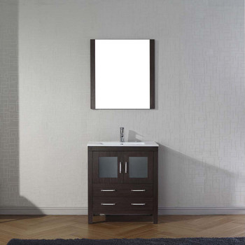 Virtu USA KS-70030-C-ES-001 Dior 30" Single Bath Vanity in Espresso with Slim White Ceramic Top and Square Sink with Brushed Nickel Faucet and Mirror