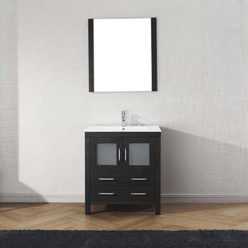 Virtu USA KS-70030-C-ZG Dior 30" Single Bath Vanity in Zebra Grey with Slim White Ceramic Top and Square Sink with Polished Chrome Faucet and Mirror