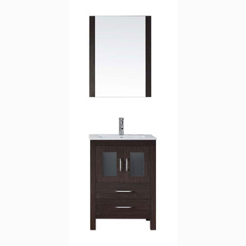 Virtu USA KS-70024-C-ES Dior 24" Single Bath Vanity in Espresso with Slim White Ceramic Top and Square Sink with Polished Chrome Faucet and Mirror