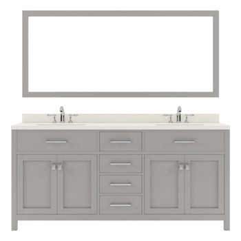 Virtu USA MD-2072-DWQRO-CG-002 Caroline 72" Double Bath Vanity in Cashmere Grey with Dazzle White Top and Round Sink with Polished Chrome Faucet and Mirror