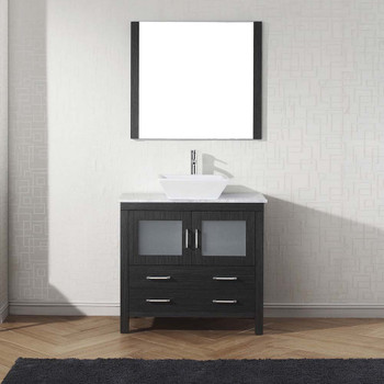 Virtu USA KS-70036-WM-ZG Dior 36" Single Bath Vanity in Zebra Grey with Marble Top and Square Sink with Polished Chrome Faucet and Mirror