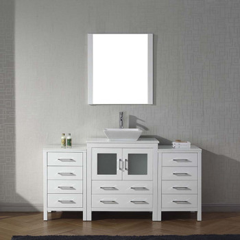 Virtu USA KS-70066-S-WH-001 Dior 66" Single Bath Vanity in White with White Engineered Stone Top and Square Sink with Brushed Nickel Faucet and Mirror