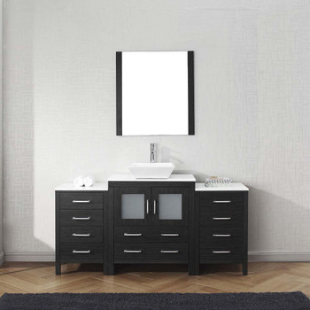 Virtu USA KS-70066-S-ZG-001 Dior 66" Single Bath Vanity in Zebra Grey with White Engineered Stone Top and Square Sink with Brushed Nickel Faucet and Mirror