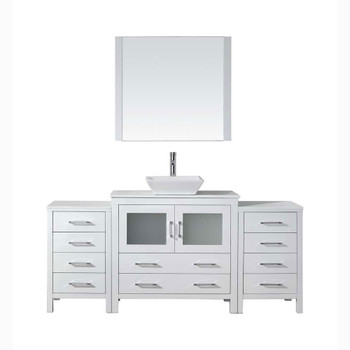 Virtu USA KS-70072-S-WH Dior 72" Single Bath Vanity in White with White Engineered Stone Top and Square Sink with Polished Chrome Faucet and Mirror