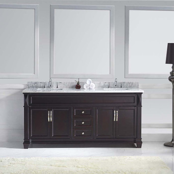 Virtu USA MD-2672-WMSQ-ES-NM Victoria 72" Double Bath Vanity in Espresso with Marble Top and Square Sink
