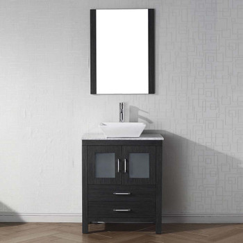 Virtu USA KS-70028-WM-ZG-001 Dior 28" Single Bath Vanity in Zebra Grey with Marble Top and Square Sink with Brushed Nickel Faucet and Mirror