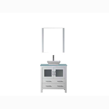 Virtu USA KS-70036-G-WH Dior 36" Single Bath Vanity in White with Aqua Tempered Glass Top and Square Sink with Polished Chrome Faucet and Mirror
