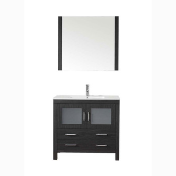 Virtu USA KS-70036-C-ZG Dior 36" Single Bath Vanity in Zebra Grey with Slim White Ceramic Top and Square Sink with Polished Chrome Faucet and Mirror