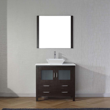 Virtu USA KS-70036-S-ES Dior 36" Single Bath Vanity in Espresso with White Engineered Stone Top and Square Sink with Polished Chrome Faucet and Mirror