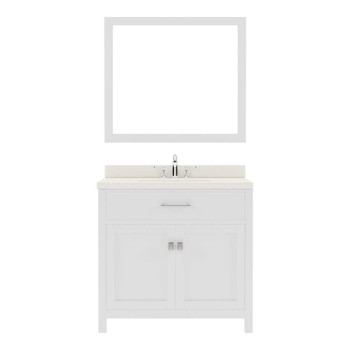 Virtu USA MS-2036-DWQSQ-WH-001 Caroline 36" Single Bath Vanity in White with Dazzle White Top and Square Sink with Brushed Nickel Faucet and Mirror
