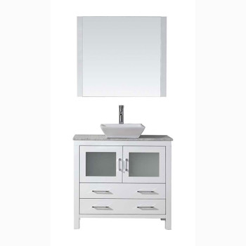 Virtu USA KS-70036-WM-WH-001 Dior 36" Single Bath Vanity in White with Marble Top and Square Sink with Brushed Nickel Faucet and Mirror