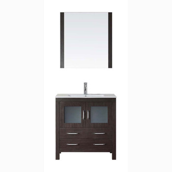 Virtu USA KS-70032-C-ES-001 Dior 32" Single Bath Vanity in Espresso with Slim White Ceramic Top and Square Sink with Brushed Nickel Faucet and Mirror