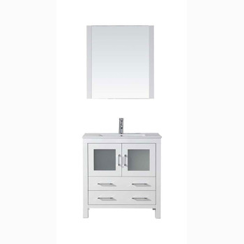 Virtu USA KS-70032-C-WH-001 Dior 32" Single Bath Vanity in White with Slim White Ceramic Top and Square Sink with Brushed Nickel Faucet and Mirror