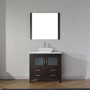 Virtu USA KS-70036-S-ES-001 Dior 36" Single Bath Vanity in Espresso with White Engineered Stone Top and Square Sink with Brushed Nickel Faucet and Mirror