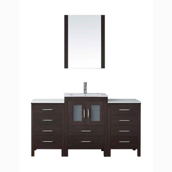 Virtu USA KS-70060-C-ES Dior 60" Single Bath Vanity in Espresso with Slim White Ceramic Top and Square Sink with Polished Chrome Faucet and Mirror