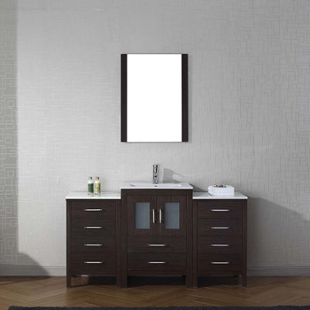 Virtu USA KS-70060-C-ES Dior 60" Single Bath Vanity in Espresso with Slim White Ceramic Top and Square Sink with Polished Chrome Faucet and Mirror
