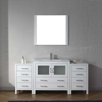 Virtu USA KS-70072-C-WH Dior 72" Single Bath Vanity in White with Slim White Ceramic Top and Square Sink with Polished Chrome Faucet and Mirror