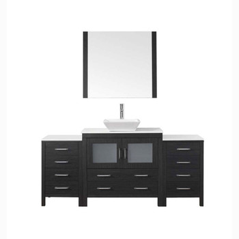 Virtu USA KS-70072-S-ZG Dior 72" Single Bath Vanity in Zebra Grey with White Engineered Stone Top and Square Sink with Polished Chrome Faucet and Mirror