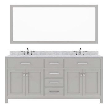 Virtu USA MD-2072-WMRO-CG-002 Caroline 72" Double Bath Vanity in Cashmere Grey with Marble Top and Round Sink with Polished Chrome Faucet and Mirror