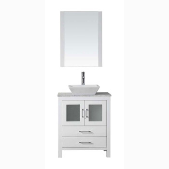 Virtu USA KS-70024-WM-WH Dior 24" Single Bath Vanity in White with Marble Top and Square Sink with Polished Chrome Faucet and Mirror