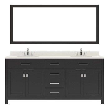 Virtu USA MD-2072-DWQRO-ES-001 Caroline 72" Double Bath Vanity in Espresso with Dazzle White Top and Round Sink with Brushed Nickel Faucet and Mirror