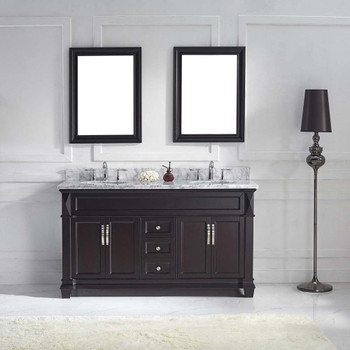 Virtu USA MD-2660-WMRO-ES-001 Victoria 60" Double Bath Vanity in Espresso with Marble Top and Round Sink with Brushed Nickel Faucet and Mirrors