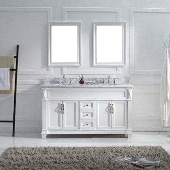 Virtu USA MD-2660-WMRO-WH Victoria 60" Double Bath Vanity in White with Marble Top and Round Sink with Mirrors