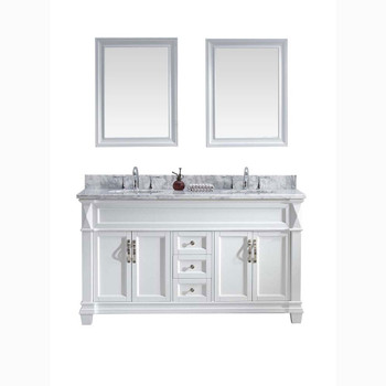 Virtu USA MD-2660-WMRO-WH-001 Victoria 60" Double Bath Vanity in White with Marble Top and Round Sink with Brushed Nickel Faucet and Mirrors