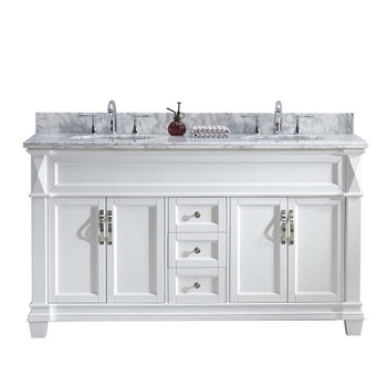 Virtu USA MD-2660-WMRO-WH-NM Victoria 60" Double Bath Vanity in White with Marble Top and Round Sink