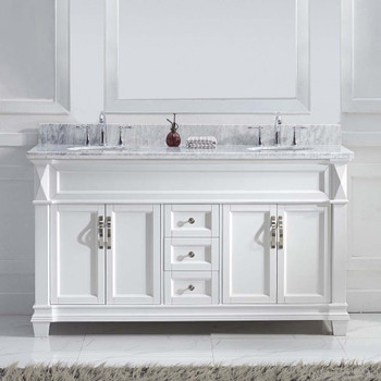 Virtu USA MD-2660-WMRO-WH-NM Victoria 60" Double Bath Vanity in White with Marble Top and Round Sink