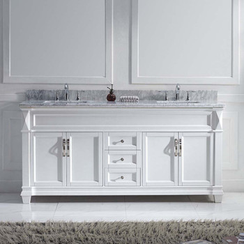 Virtu USA MD-2672-WMSQ-WH-NM Victoria 72" Double Bath Vanity in White with Marble Top and Square Sink