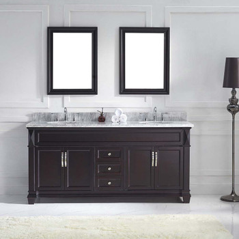 Virtu USA MD-2672-WMRO-ES-001 Victoria 72" Double Bath Vanity in Espresso with Marble Top and Round Sink with Brushed Nickel Faucet and Mirrors