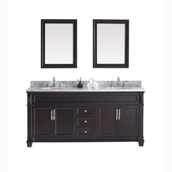 Virtu USA MD-2672-WMRO-ES-002 Victoria 72" Double Bath Vanity in Espresso with Marble Top and Round Sink with Polished Chrome Faucet and Mirrors