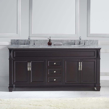 Virtu USA MD-2672-WMRO-ES-NM Victoria 72" Double Bath Vanity in Espresso with Marble Top and Round Sink