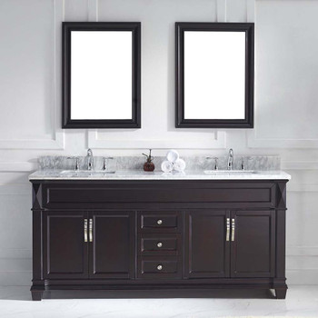 Virtu USA MD-2672-WMSQ-ES Victoria 72" Double Bath Vanity in Espresso with Marble Top and Square Sink with Mirrors