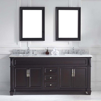Virtu USA MD-2672-WMSQ-ES-001 Victoria 72" Double Bath Vanity in Espresso with Marble Top and Square Sink with Brushed Nickel Faucet and Mirrors