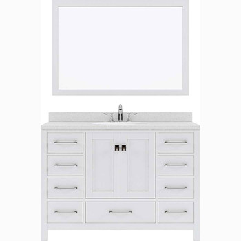 Virtu USA GS-50048-DWQRO-WH-002 Caroline Avenue 48" Single Bath Vanity in White with Dazzle White Top and Round Sink with Polished Chrome Faucet and Mirror
