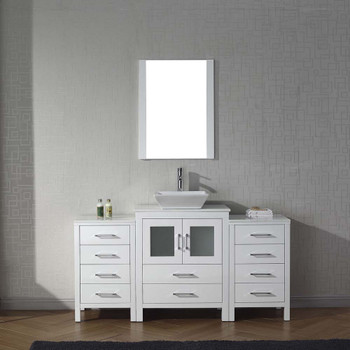 Virtu USA KS-70064-S-WH Dior 64" Single Bath Vanity in White with White Engineered Stone Top and Square Sink with Polished Chrome Faucet and Mirror